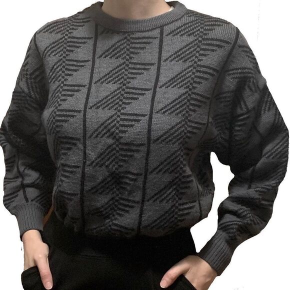 Vintage Italian Pure Wool Sweater - Retro Geometric Pullover - Winter Fall - Picture 2 of 11